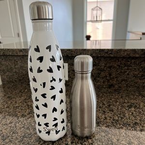 Swell Insulated Water Bottles Silver and White w black hearts